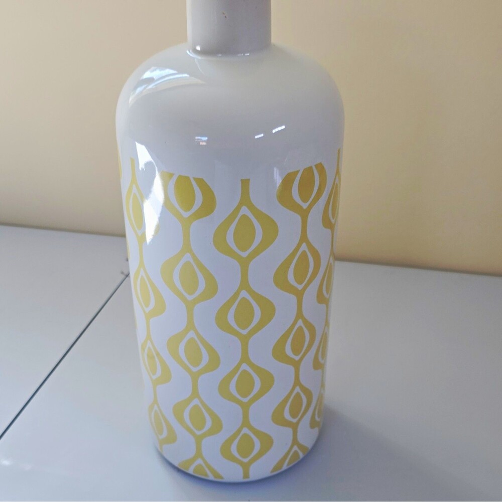 Fetco Ceramic Table Vase White/Gold Geometric Pattern Bottle Shape Glossy